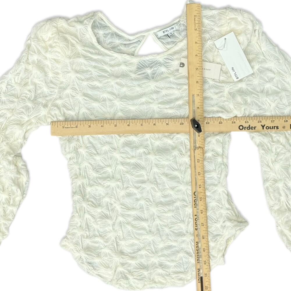 Anthropologie BTFL Life Ivory Textured Popcorn Bishop Sleeve Blouse Sz S NEW Tag - Picture 7 of 11